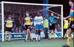 Ian Benjamin patrolling the Derby six yard box