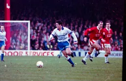 Paul Telfer moves towards goal