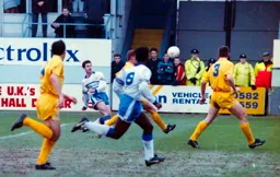 Phil Gray tries his luck from just inside the box