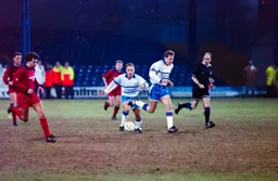 David Preece moves through midfield with Julian James