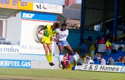 Marvin Johnson with a defensive clearance