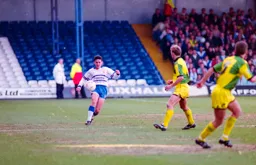 Paul Telfer sends the ball down the line