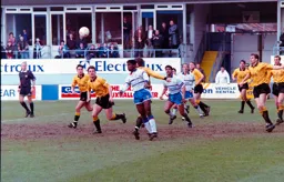 Martin Williams tries to get his head to the ball