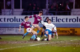 Paul Telfer with a last ditch tackle