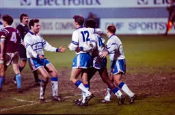 Martin Williams getting the congratulations after scoring Town’s second goal