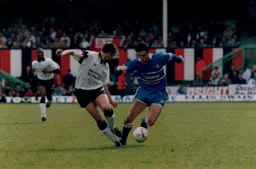 Ceri Hughes goes past an unbalanced Derby defender