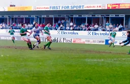 Phil Gray cannot get the ball past the keeper