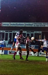 Kerry Dixon heads in goal number five to complete his hat-trick