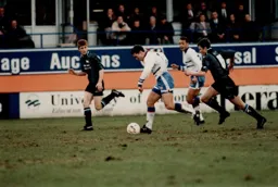 Paul Telfer charges through on his way to scoring the first goal