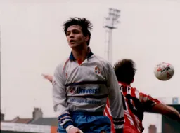 It went thataway as Ceri Hughes looks for the ball
