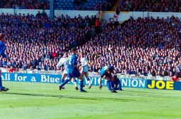 Ceri Hughes watches the ball heading in the direction of the Blues goal