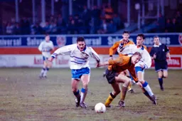 Paul Telfer battles past the Wolves defender