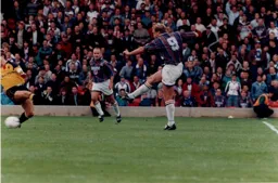 Kerry Dixon smacks in the Town's second goal