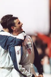 Wayne Biggins after netting a late leveller