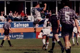 Paul Telfer celebrates after tapping in the first goal