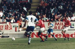 Tony Thorpe see this effort saved by the goalkeeper