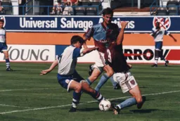 Our only goal scorer Tony Thorpe takes on the Clarets defence in an opening day loss