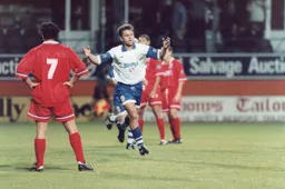 Bontcho Guentchev celebrates scoring the Town's first goal