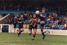 Tony Thorpe beats the Shrews defender but his lob goes just over the bar