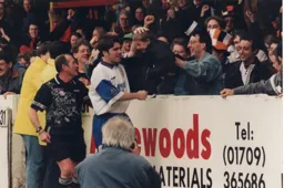 Tony Thorpe celebrates with the travelling Hatters as incredibly he scores his seventh goal in four games