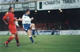 The ball has gone as Graham Alexander scores Town`s first goal