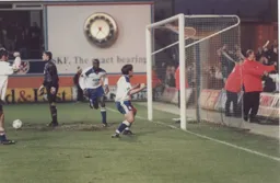 Tony Thorpe celebrates completing his hat-trick and Town`s third goal