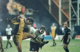 Paul McLaren controls the ball on his thigh