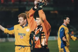 A happy Gary Doherty Kelvin Davis and Paul McLaren at the final whistle