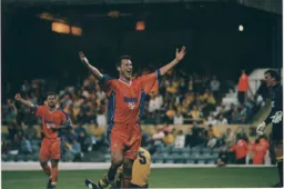 Paul McLaren celebrates his goal that won the tie