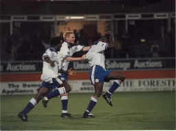 Marvin Johnson celebrates his aggregate winning goal