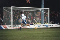 Steve Davis watches the ball cross the line