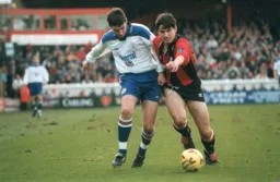 Matthew Spring challenging for the ball
