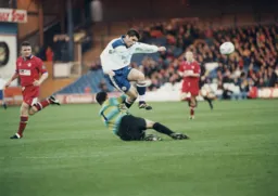 Tony Thorpe jumps over the keeper