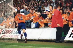 Fotiadis with his trademark celebration with the fans