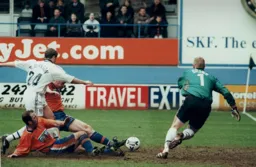 Gary Doherty stretches to score our second goal after Julian Watts had got our opener