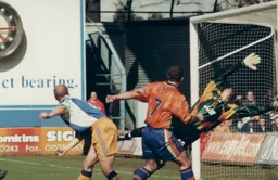 The keeper fails to stop the back post header by Phil Gray