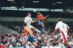 Tresor Kandol gets above the Swansea defence