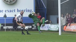 Matt Taylor looks certain to score but the ball stayed out