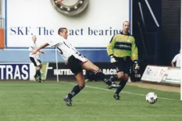 Carl Griffiths about to steer the ball into an empty net for the Town's second goal