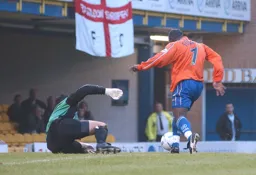 Adrian Forbes about to put the Town into the lead