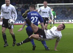 A Rochdale defender is outnumbered
