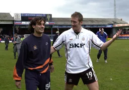 Top scorer Steve Howard with the mercurial Jean-Louis Valois