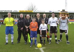 Tony Thorpe with the mascot vs Cardiff