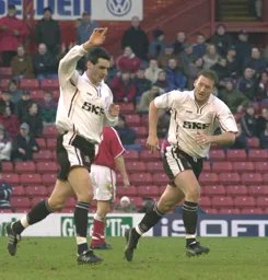 Matthew Spring celebrating with Steve Howard