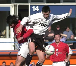 Matthew Spring jumps for the ball