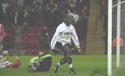 Adrian Forbes celebrates his goal