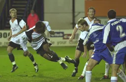 Adrian Forbes heads in his and Town`s second goal
