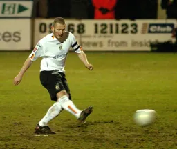 Kevin Nicholls nets from the penalty spot