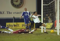 Ahmet Brkovic sees the ball into the net