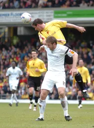 Steven Howard out jumped by a Watford player